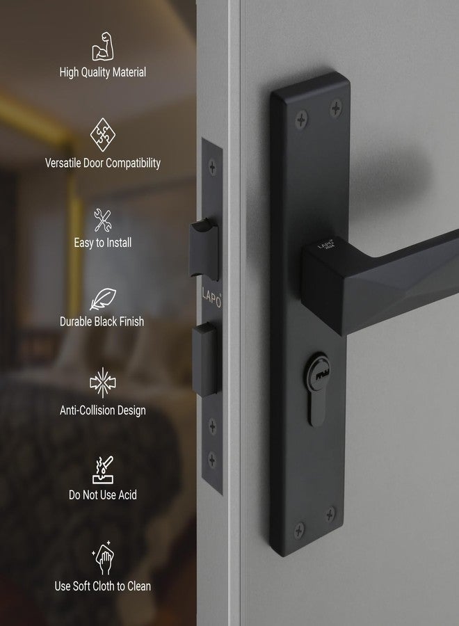 LAPO طقم قفل نقر شديد التحمل من لابو - قفل مقبض الباب الرئيسي مع مفاتيح، أسطوانة 60 مم، جسم قفل 45 × 45 مم للمنزل والمكتب والفندق وغرفة النوم (أسود، ضمان 3 سنوات) Cy-131 - Image 5